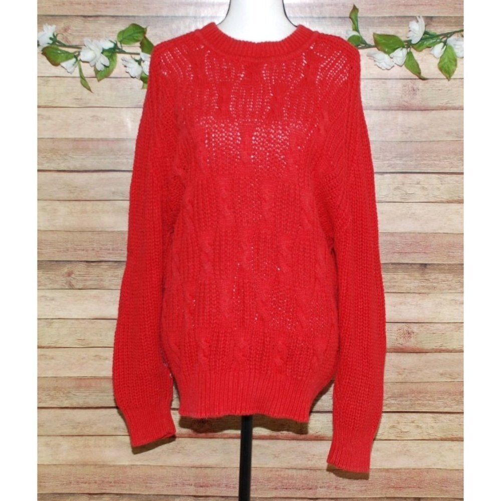 J. Riggins Red Heavy Knit Oversized Crew Neck Sweater Size M Long Sleeve Stretch